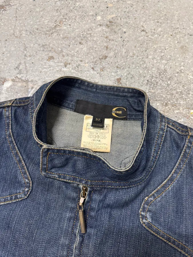 2000s Cavalli Biker Denim Jacket PztZNbH 7