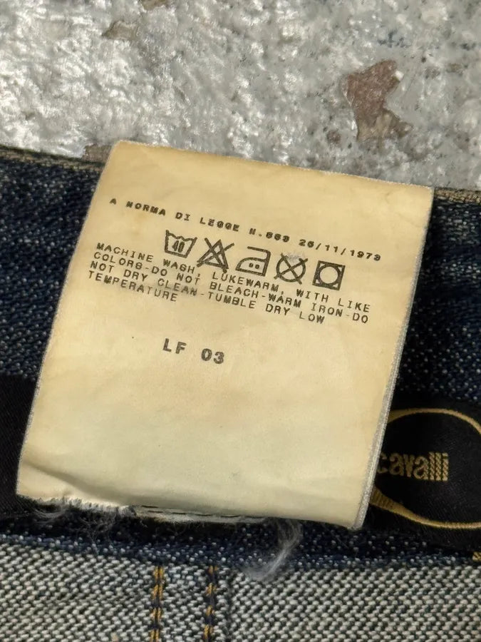 2000s Cavalli Biker Denim Jacket PztZNbH 8