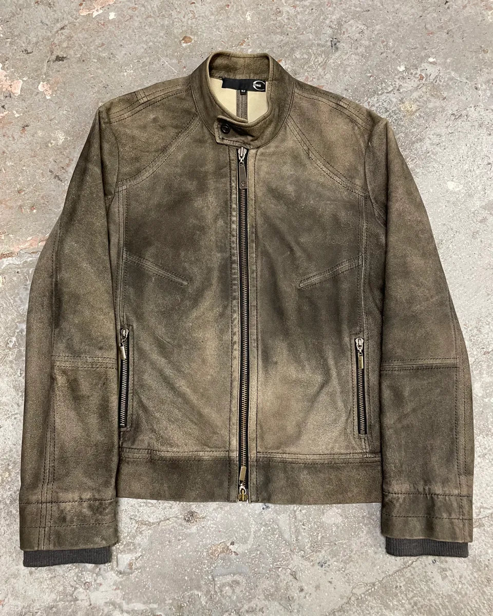 2000s Cavalli Biker Distressed Grey Leather Jacket (L) XYwzzCH 0