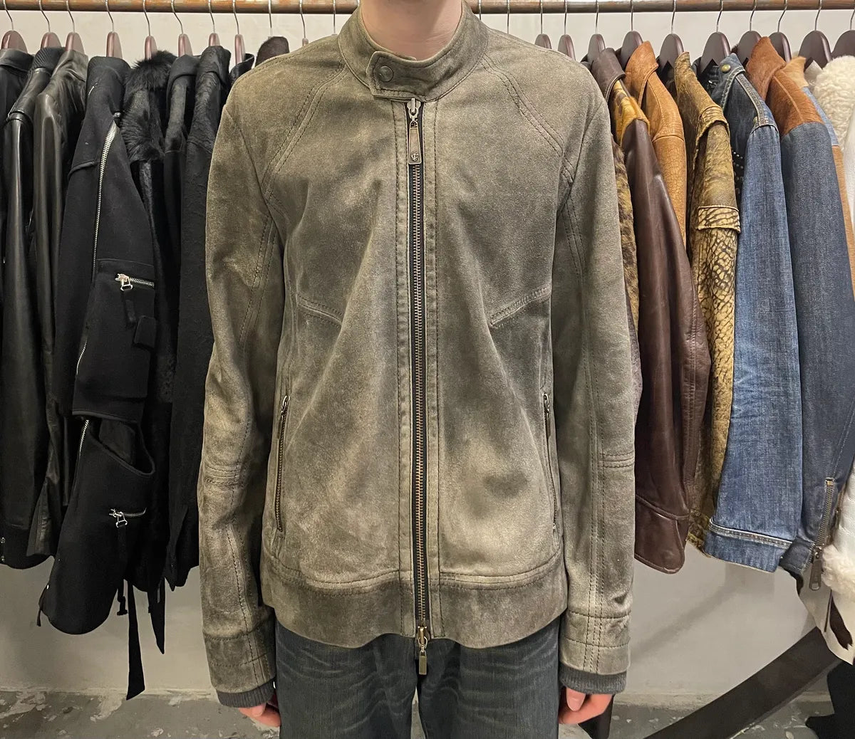 2000s Cavalli Biker Distressed Grey Leather Jacket (L) XYwzzCH 1