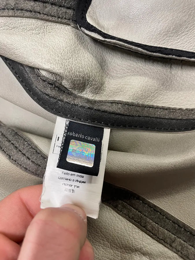 2000s Cavalli Biker Distressed Grey Leather Jacket (L) XYwzzCH 10