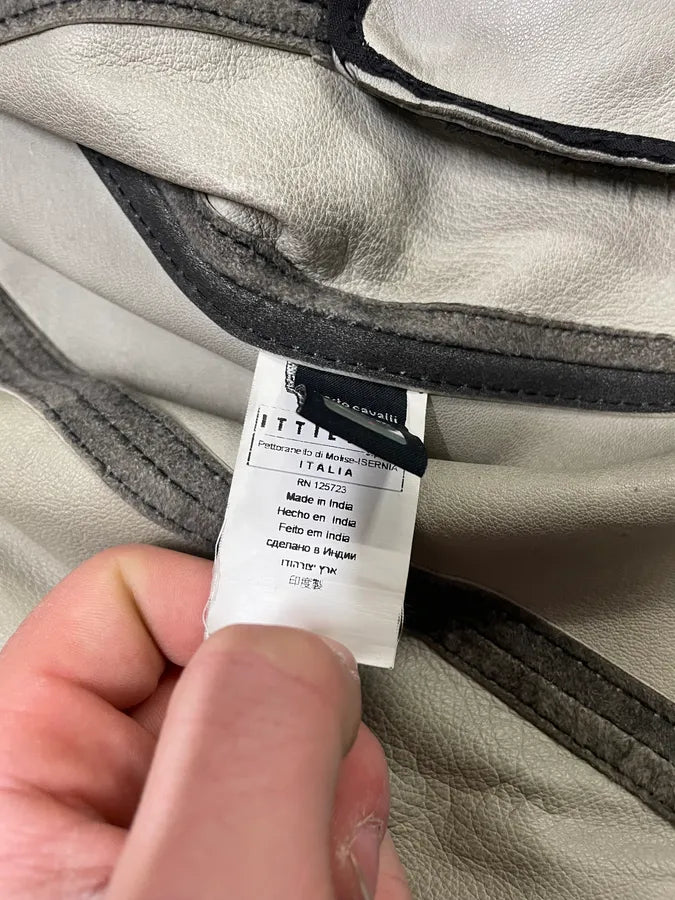 2000s Cavalli Biker Distressed Grey Leather Jacket (L) XYwzzCH 11