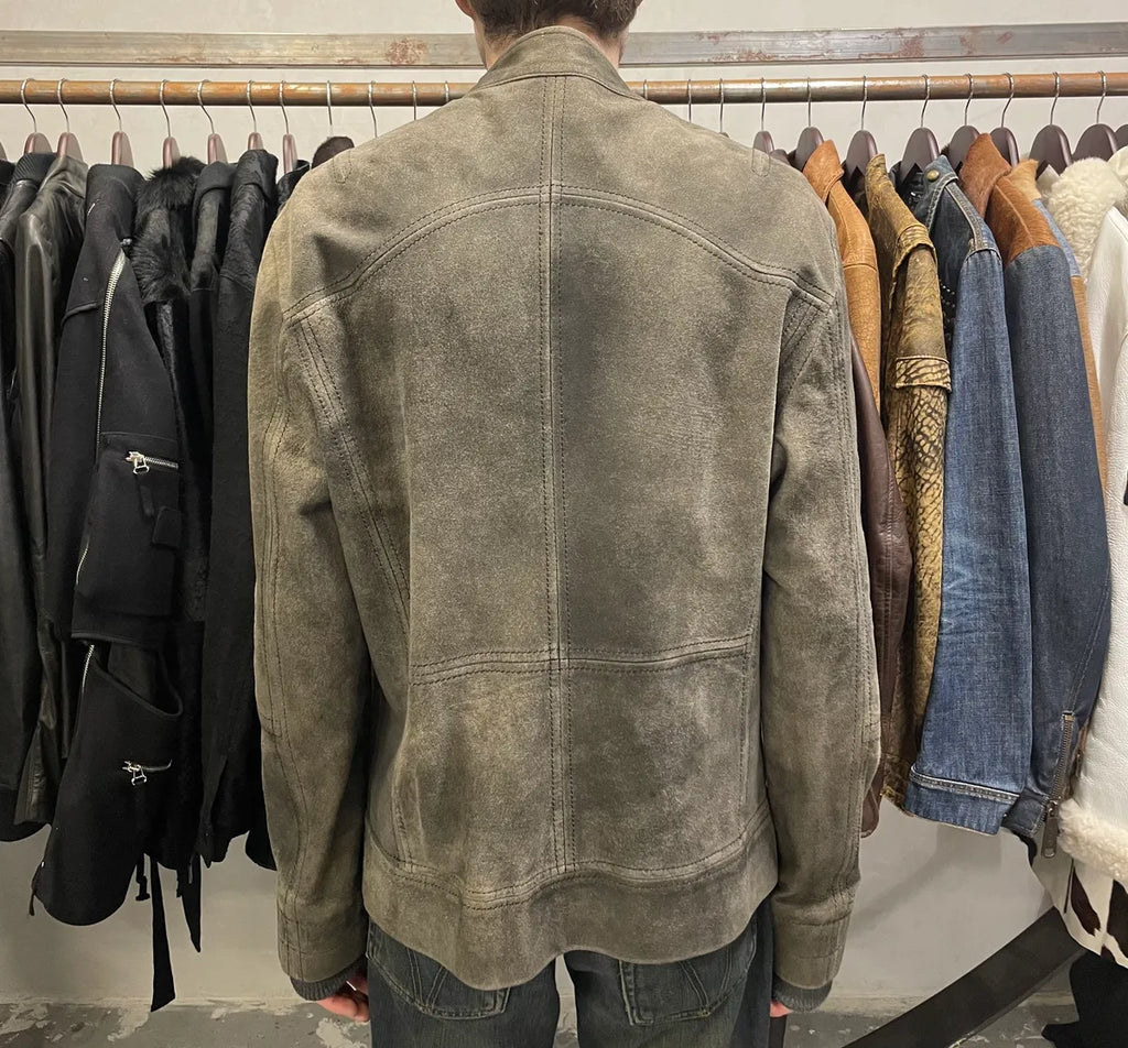 2000s Cavalli Biker Distressed Grey Leather Jacket (L) XYwzzCH 2