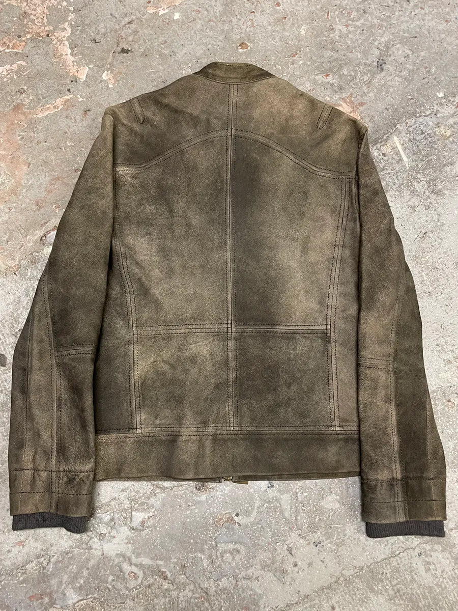 2000s Cavalli Biker Distressed Grey Leather Jacket (L) XYwzzCH 3