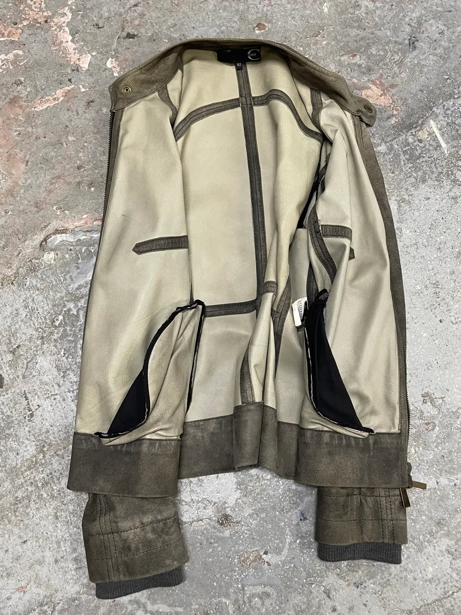 2000s Cavalli Biker Distressed Grey Leather Jacket (L) XYwzzCH 6