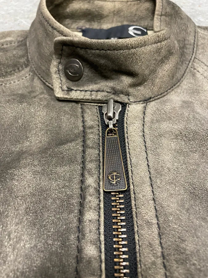 2000s Cavalli Biker Distressed Grey Leather Jacket (L) XYwzzCH 7