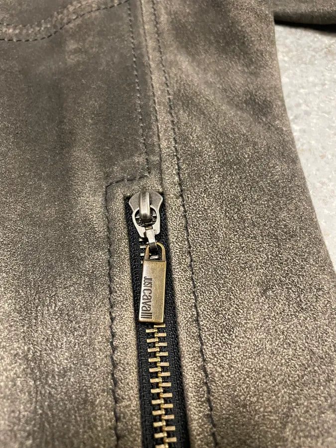 2000s Cavalli Biker Distressed Grey Leather Jacket (L) XYwzzCH 8