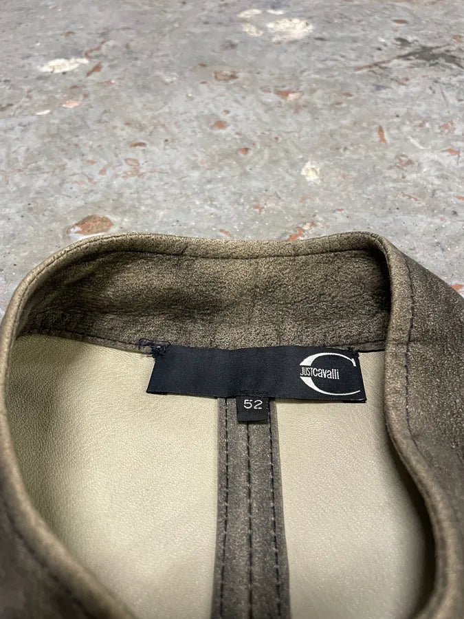 2000s Cavalli Biker Distressed Grey Leather Jacket (L) XYwzzCH 9