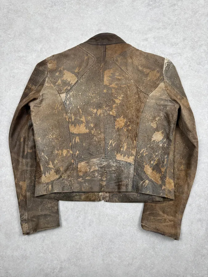 2000s Cavalli Biker Grey Brown Eroded Leather Jacket kYAqRik 3