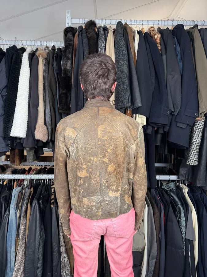 2000s Cavalli Biker Grey Brown Eroded Leather Jacket kYAqRik 4