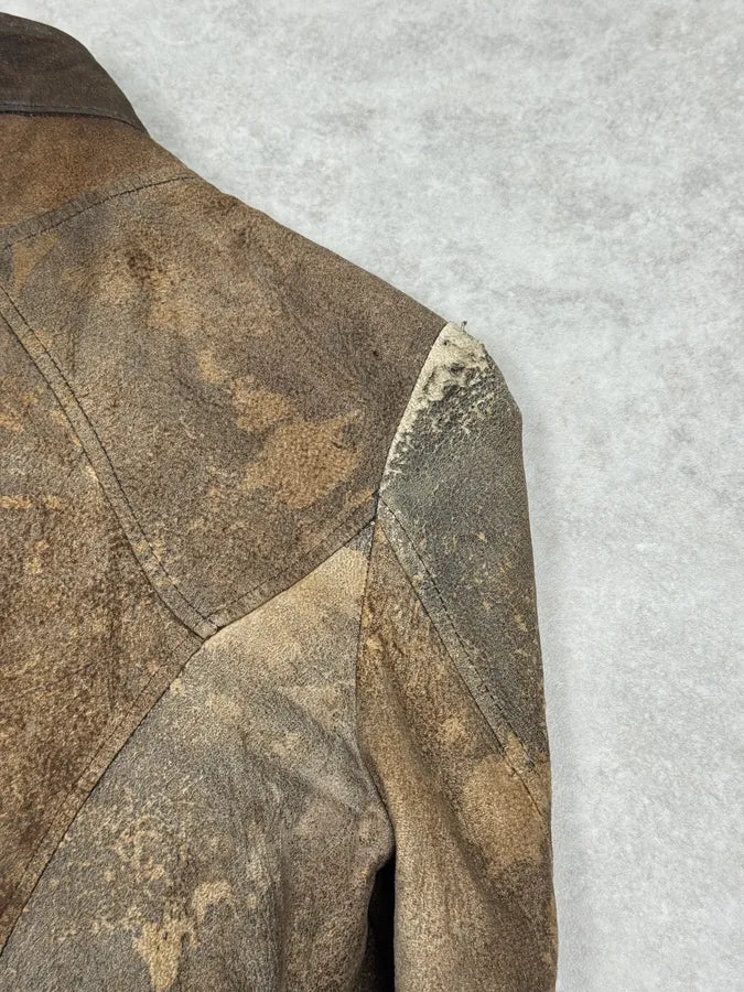 2000s Cavalli Biker Grey Brown Eroded Leather Jacket kYAqRik 5