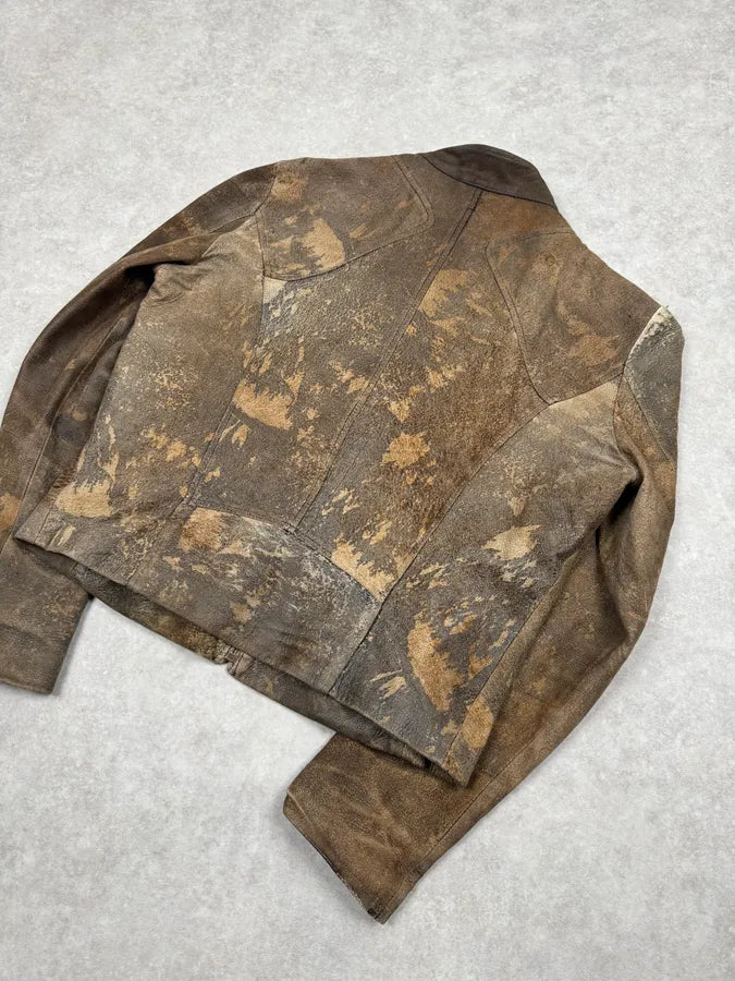 2000s Cavalli Biker Grey Brown Eroded Leather Jacket kYAqRik 7