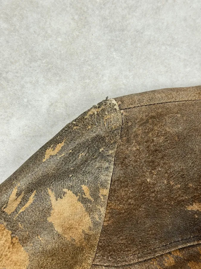 2000s Cavalli Biker Grey Brown Eroded Leather Jacket kYAqRik 8