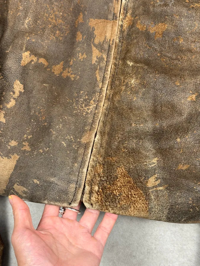 2000s Cavalli Biker Grey Brown Eroded Leather Jacket kYAqRik 9