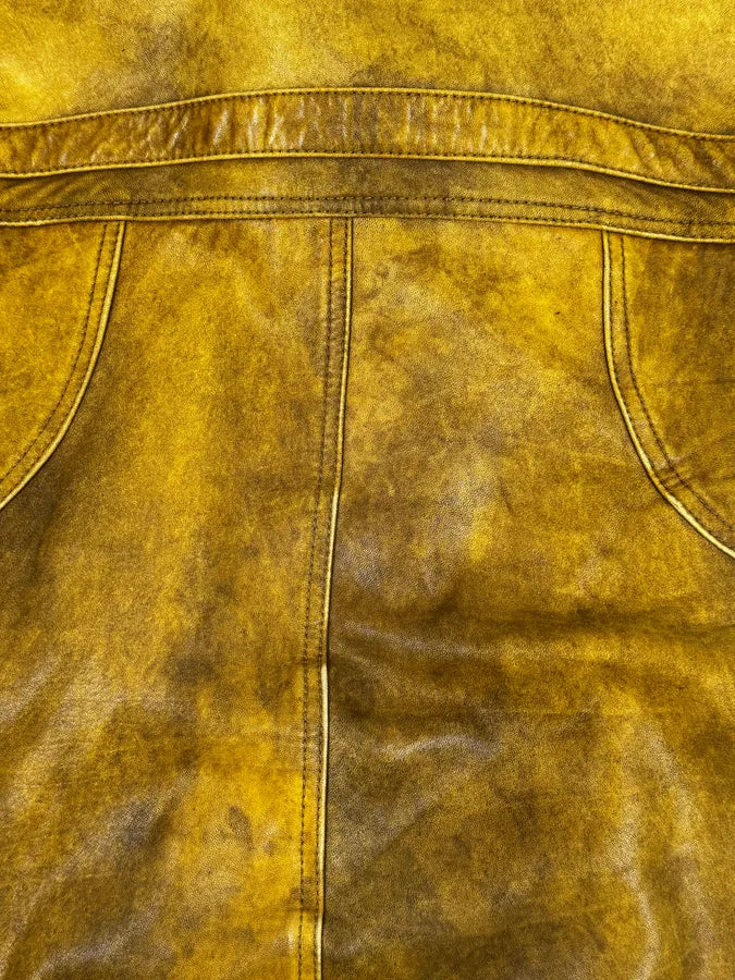 2000s Cavalli Biker Raw Brut Brown Yellow Leather Jacket RKOIsJT 8