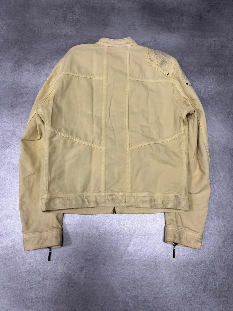 2000s Cavalli Biker Reinforced Beige Denim Jacket pYpHMfO 2