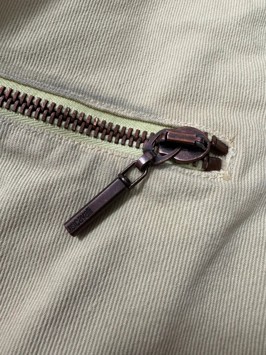 2000s Cavalli Biker Reinforced Beige Denim Jacket pYpHMfO 3