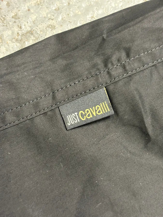 2000s Cavalli Black & Brown Crocodile Effect Embossed Leather Shirt Yxyywyz 8