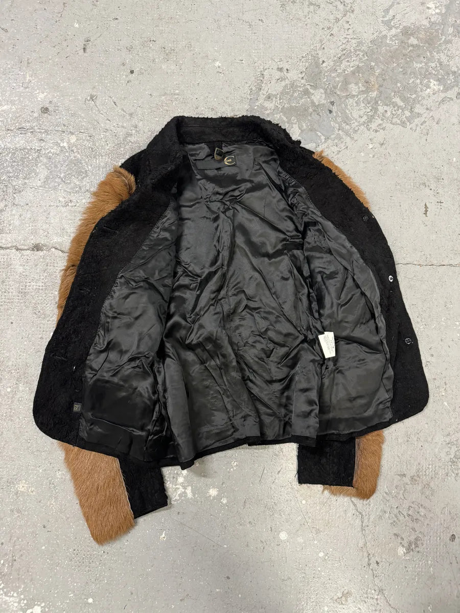 2000s Cavalli Black & Brown Fur Effect Distressed Blazer Jacket  ObGrFJW 11