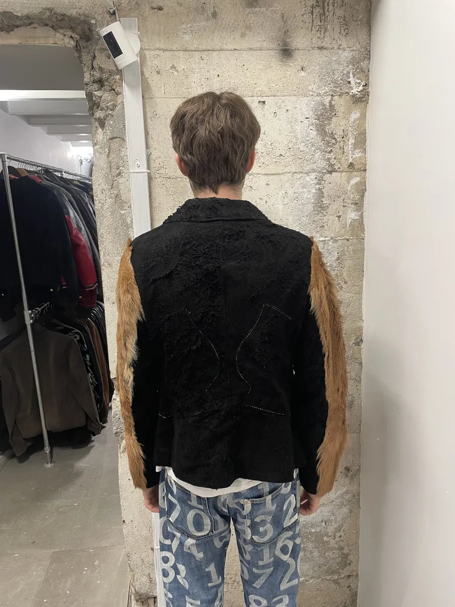 2000s Cavalli Black & Brown Fur Effect Distressed Blazer  (S) 2