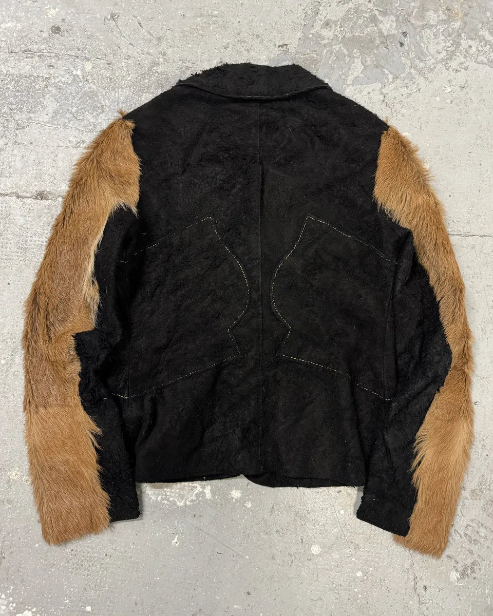 2000s Cavalli Black & Brown Fur Effect Distressed Blazer Jacket  ObGrFJW 3