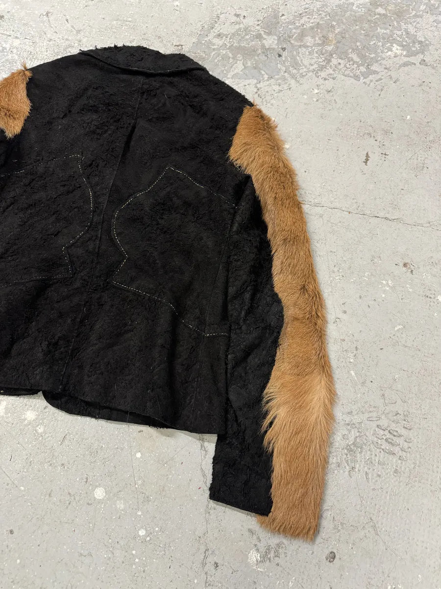 2000s Cavalli Black & Brown Fur Effect Distressed Blazer  (S) 4