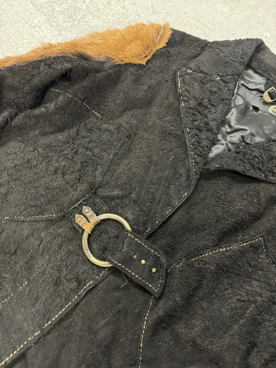 2000s Cavalli Black & Brown Fur Effect Distressed Blazer Jacket  ObGrFJW 6