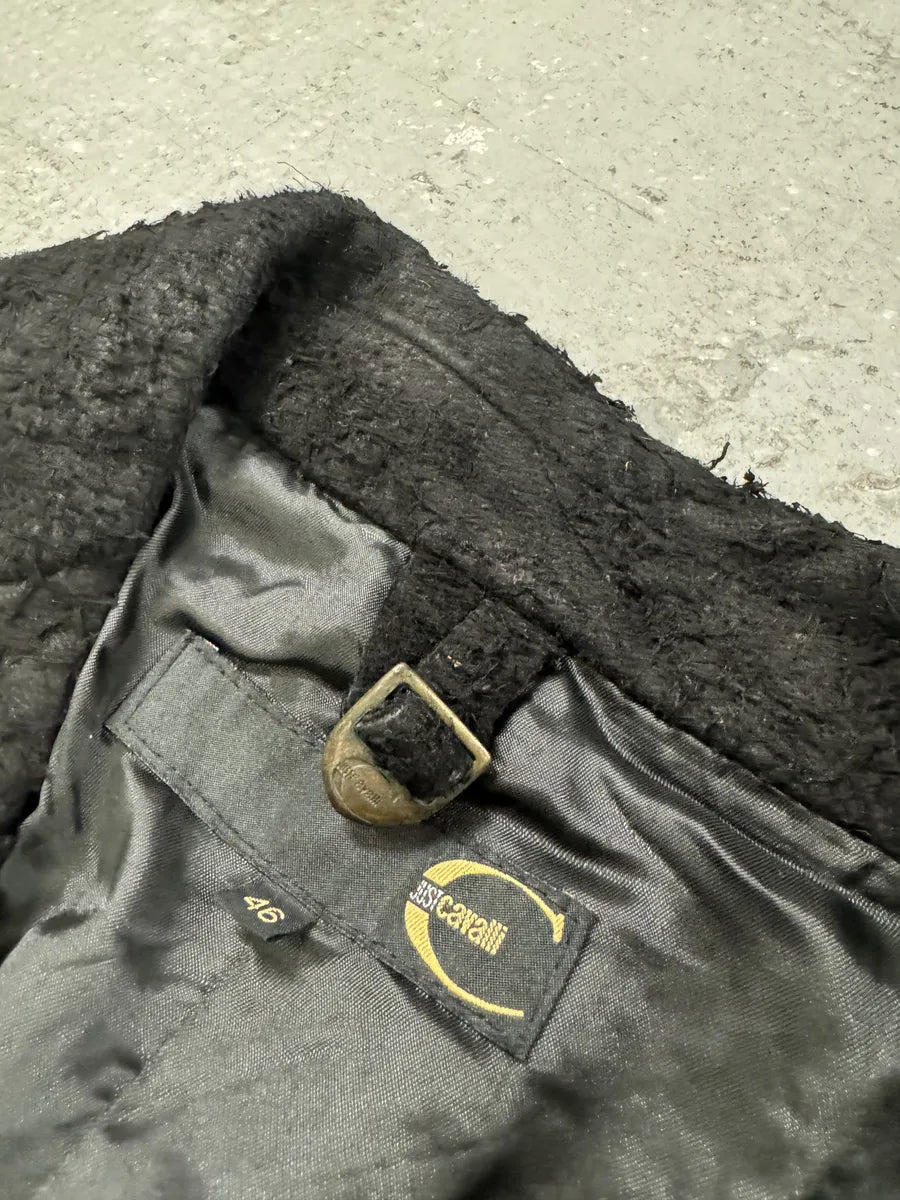 2000s Cavalli Black & Brown Fur Effect Distressed Blazer  (S) 8