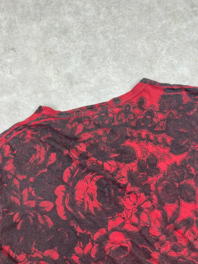 2000s Cavalli Black & Red V-Neck Floral T-Shirt mxARCTo 5