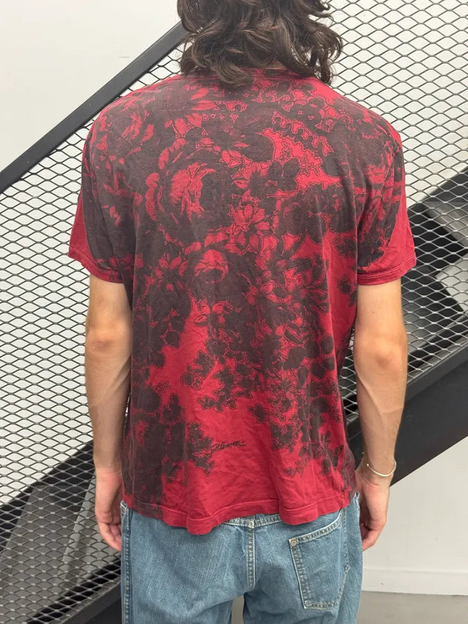 2000s Cavalli Black & Red V-Neck Floral T-Shirt mxARCTo 2
