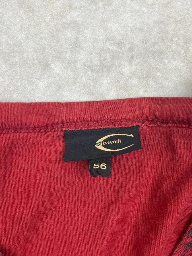 2000s Cavalli Black & Red V-Neck Floral T-Shirt mxARCTo 8