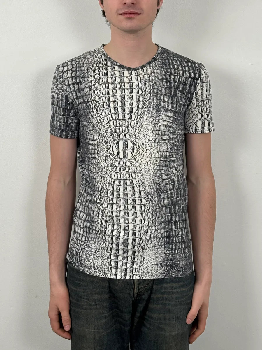 2000s Roberto Cavalli Black & White Crocodile Effect T-Shirt GujxNtB 1