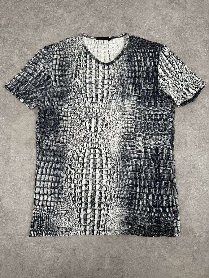 2000s Roberto Cavalli Black & White Crocodile Effect T-Shirt GujxNtB 0