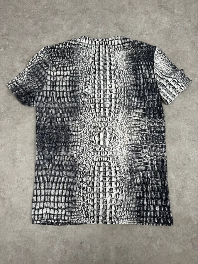 2000s Roberto Cavalli Black & White Crocodile Effect T-Shirt GujxNtB 3
