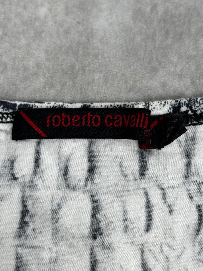 2000s Roberto Cavalli Black & White Crocodile Effect T-Shirt GujxNtB 7