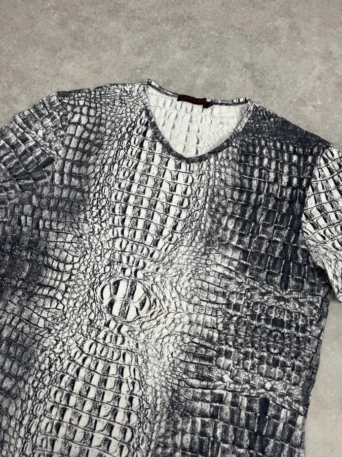 2000s Roberto Cavalli Black & White Crocodile Effect T-Shirt GujxNtB 4