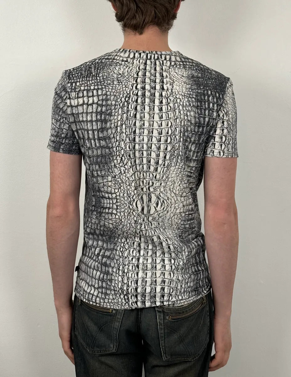 2000s Roberto Cavalli Black & White Crocodile Effect T-Shirt GujxNtB 2