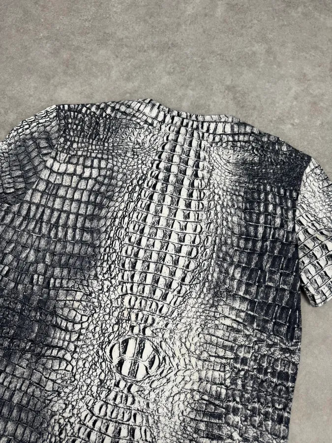 2000s Roberto Cavalli Black & White Crocodile Effect T-Shirt GujxNtB 5
