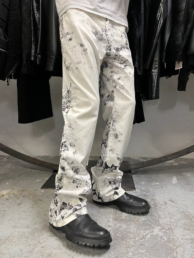 2000s Cavalli Black & White Floral Faded Paint Pants (L) RtTXVQl 2