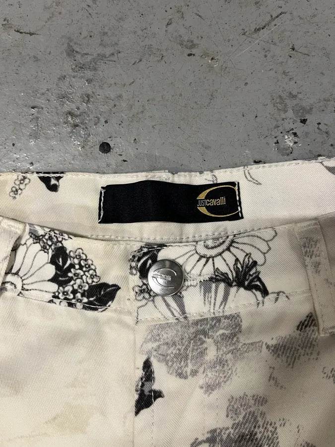 2000s Cavalli Black & White Floral Faded Paint Pants RtTXVQl 7