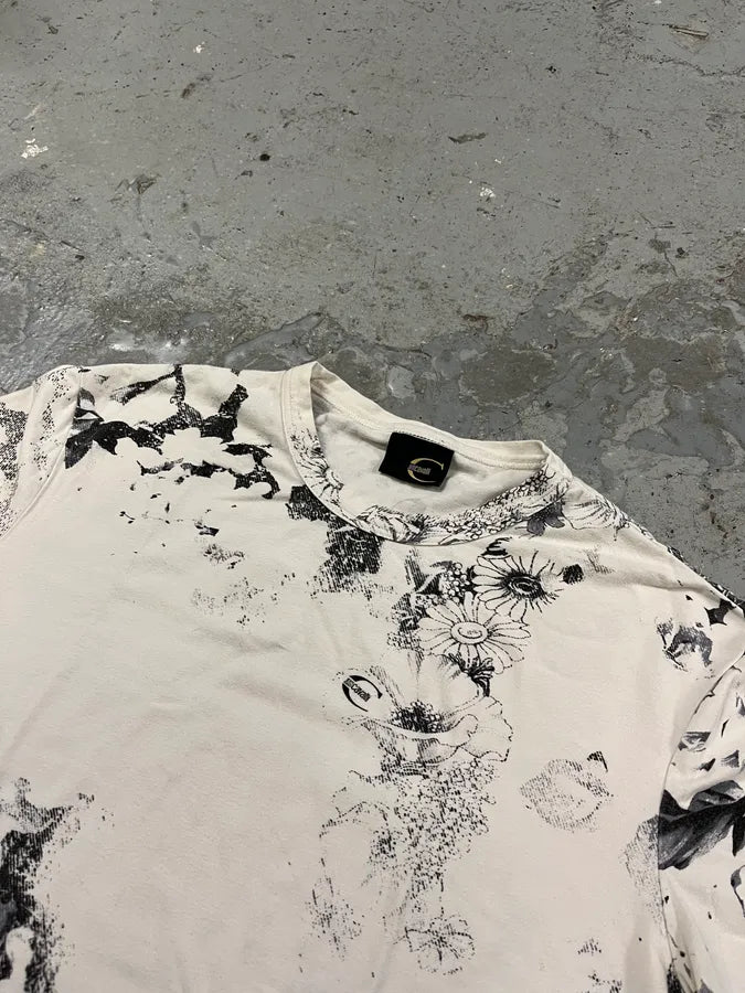 2000s Cavalli Black & White Floral Faded Paint T-Shirt (S) pENYYHn 1
