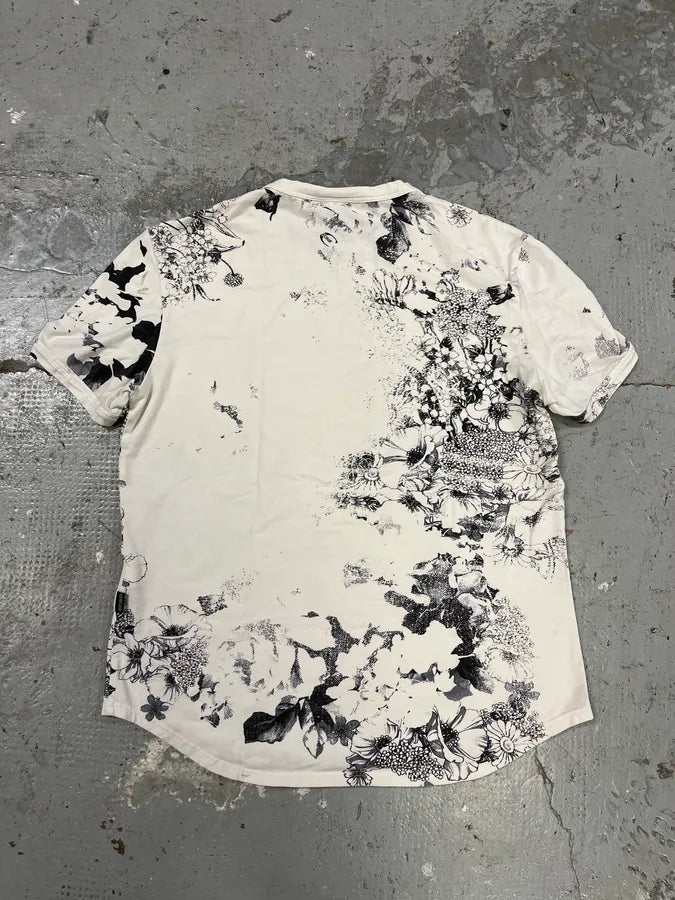 2000s Cavalli Black & White Floral Faded Paint T-Shirt (S) pENYYHn 3