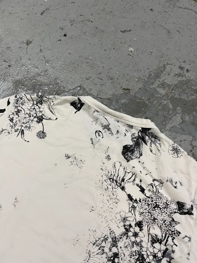 2000s Cavalli Black & White Floral Faded Paint T-Shirt (S) pENYYHn 4