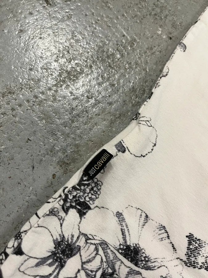 2000s Cavalli Black & White Floral Faded Paint T-Shirt (S) pENYYHn 5
