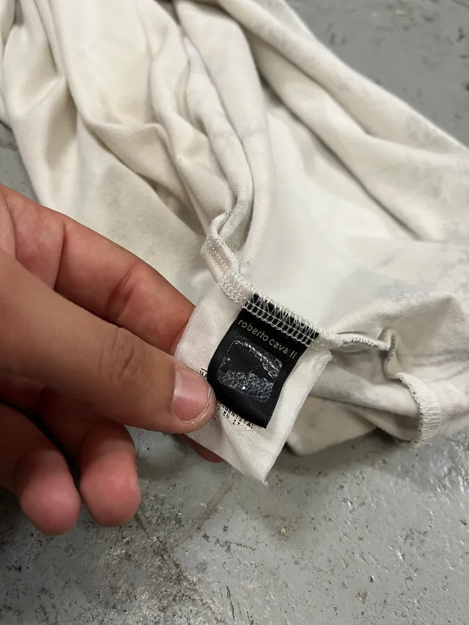 2000s Cavalli Black & White Floral Faded Paint T-Shirt (S) pENYYHn 6