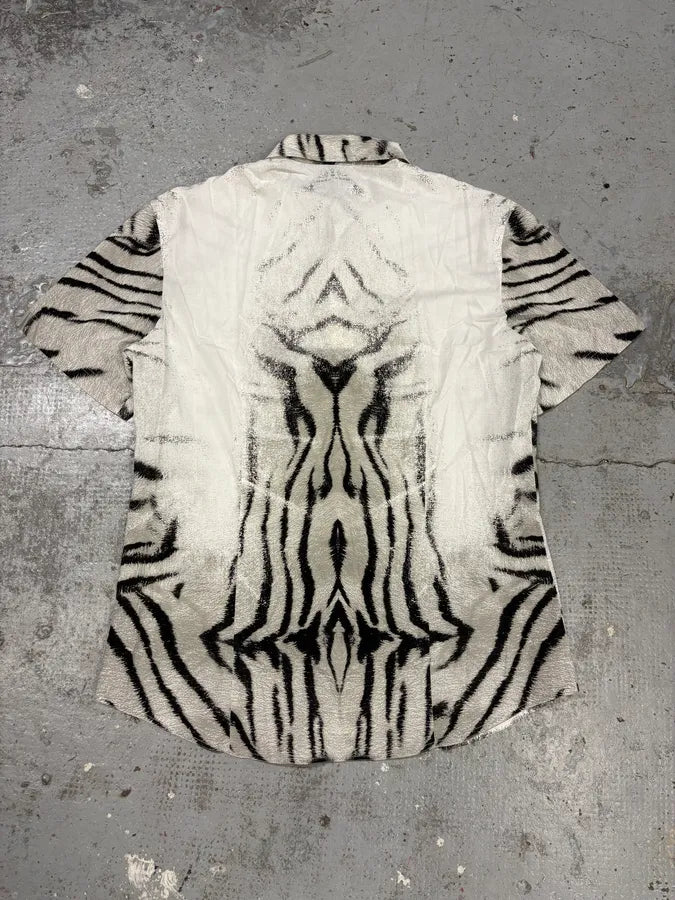 2000s Cavalli Black & White Safari Savage Zebra Short Sleeves Shirt UVkKshC 5