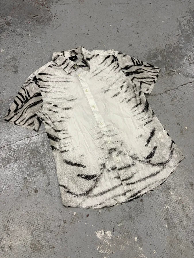2000s Cavalli Black & White Safari Savage Zebra Short Sleeves Shirt UVkKshC 3