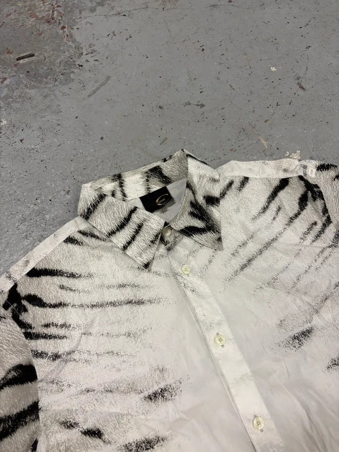 2000s Cavalli Black & White Safari Savage Zebra Short Sleeves Shirt UVkKshC 4