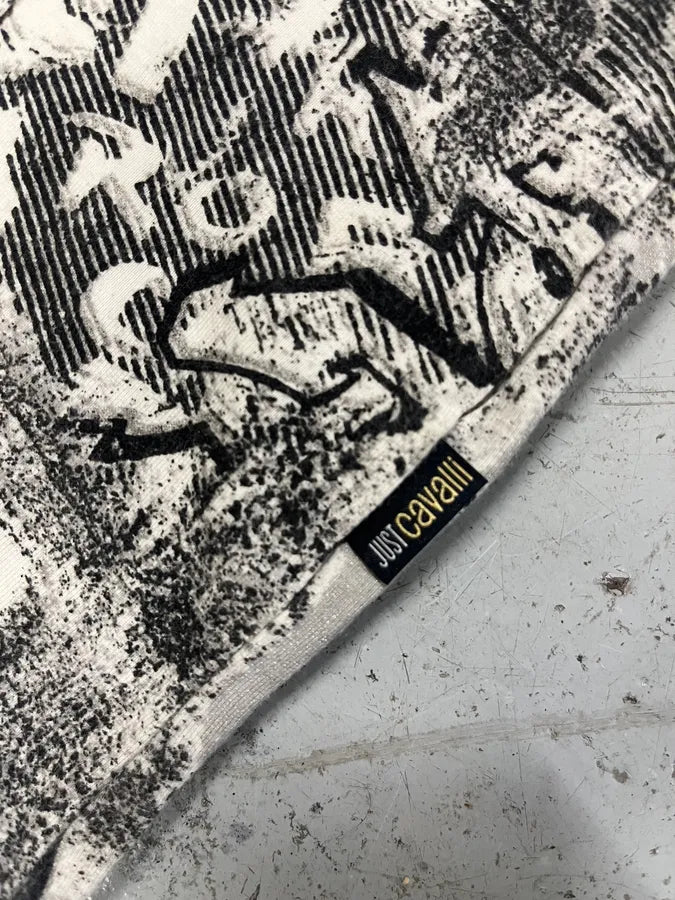 2000s Cavalli Black & White Tagged T-Shirt wLPyEfl 7