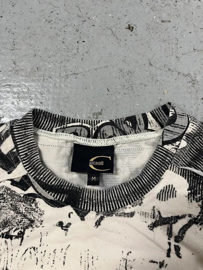 2000s Cavalli Black & White Tagged T-Shirt wLPyEfl 6